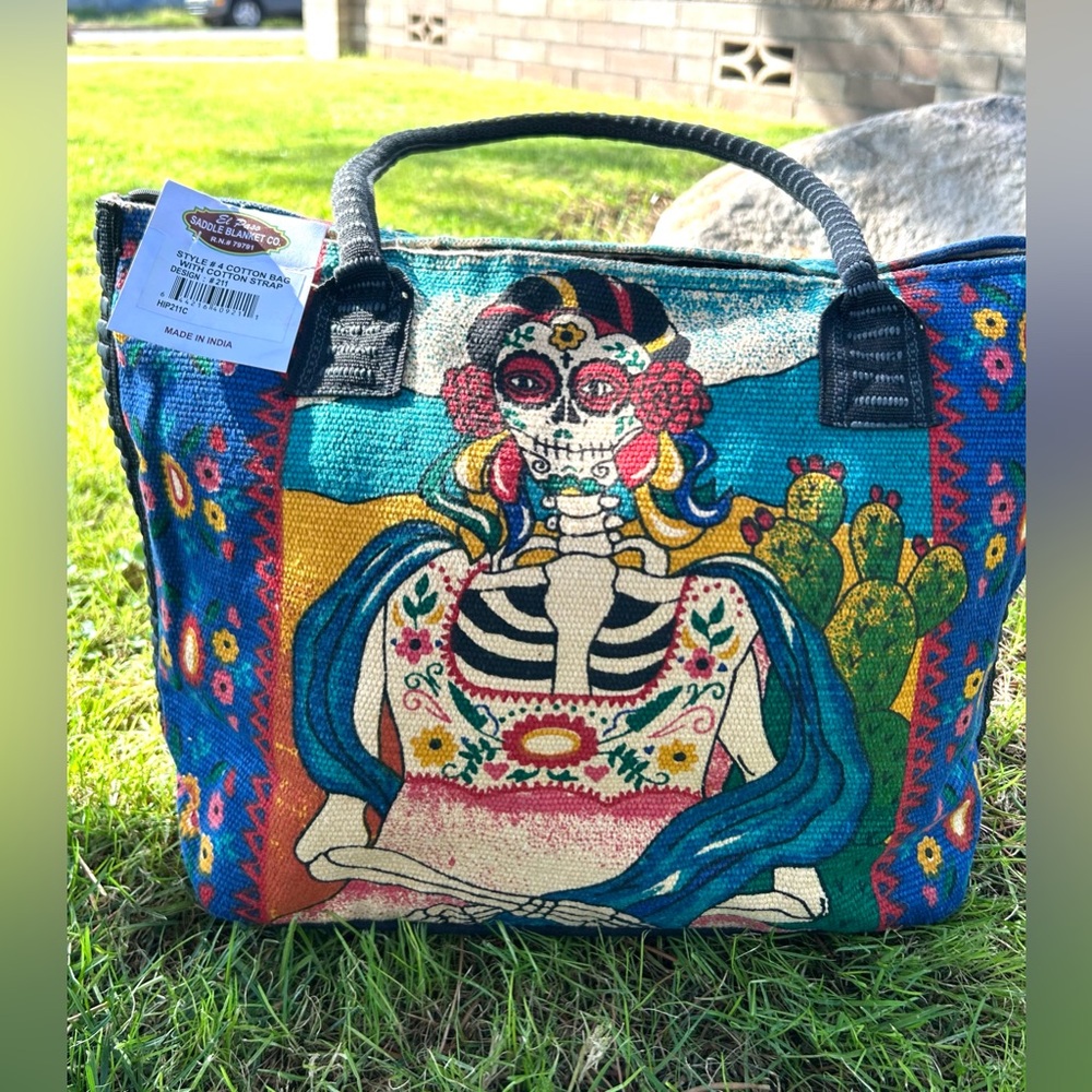 El Paso Saddle Blanket Co. Colorful Day of the Dead Tote Bag NWT